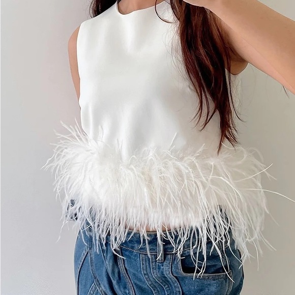 Donne Par Dieu White Feather Top SIZE M - Picture 1 of 5